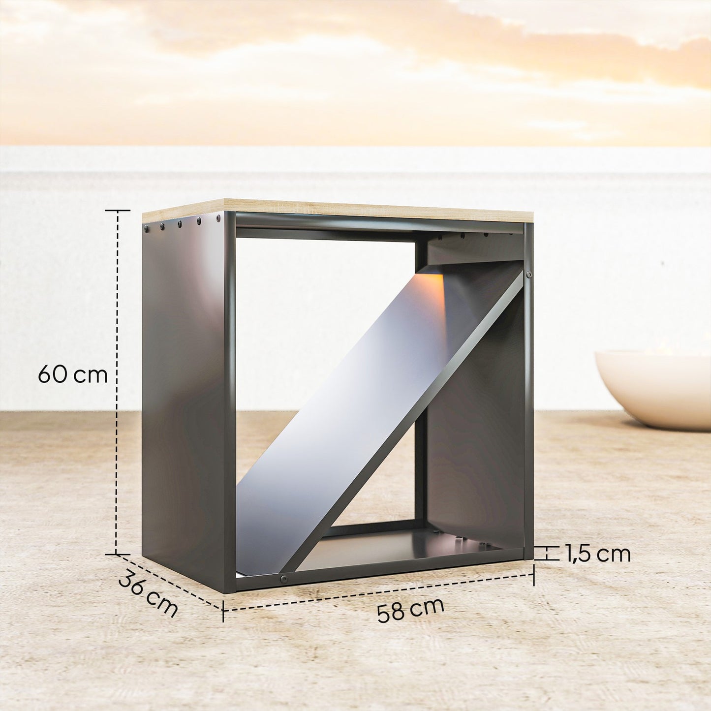 Indoor Firewood Rack, 2-in-1 Metal Divider, 58x36x60cm