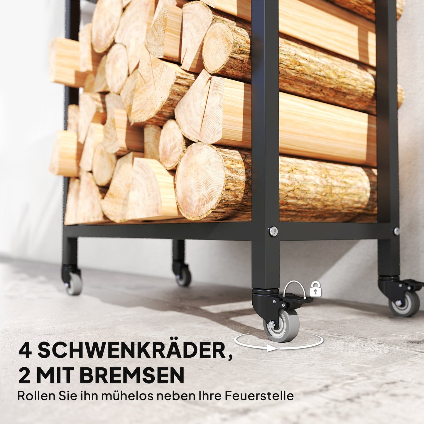 Indoor Firewood Rack, Steel, 60x30x119 cm, 2-Tier, Black