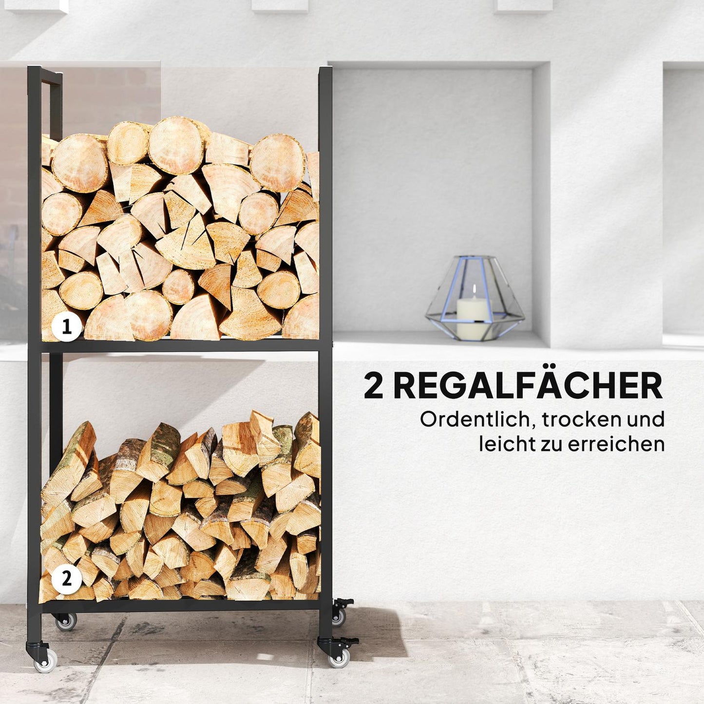 Indoor Firewood Rack, Steel, 60x30x119 cm, 2-Tier, Black