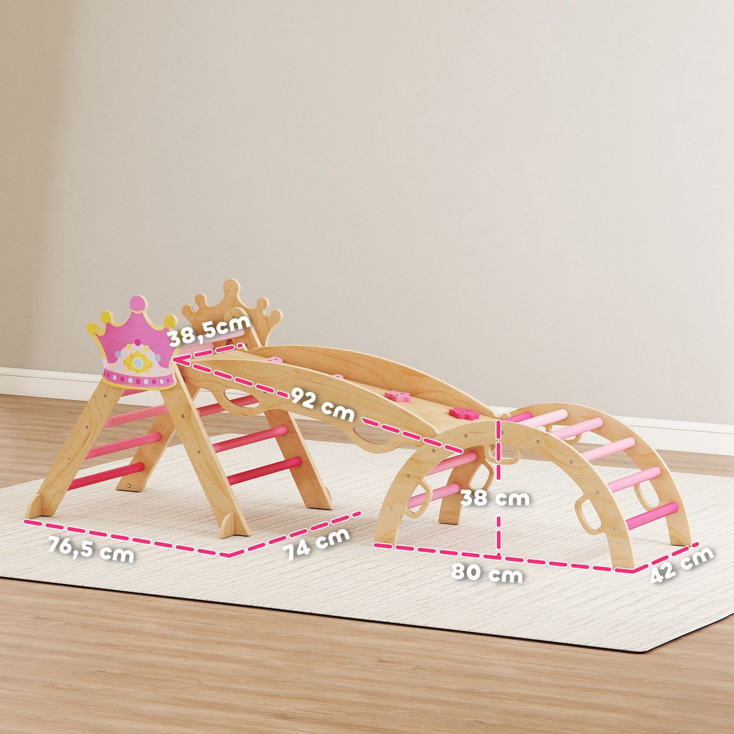 Indoor Kids Climbing Gym – 8-in-1, Princess Design, Wood