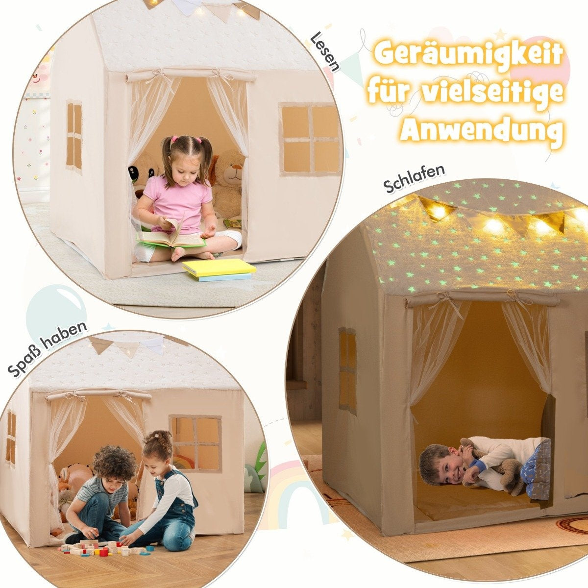 Indoor Kids Play Tent with Padded Mat & Star Lights