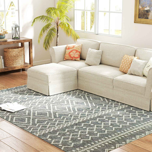 Indoor/Outdoor Boho Rug, Easy-Clean, Grey, 170x120 cm