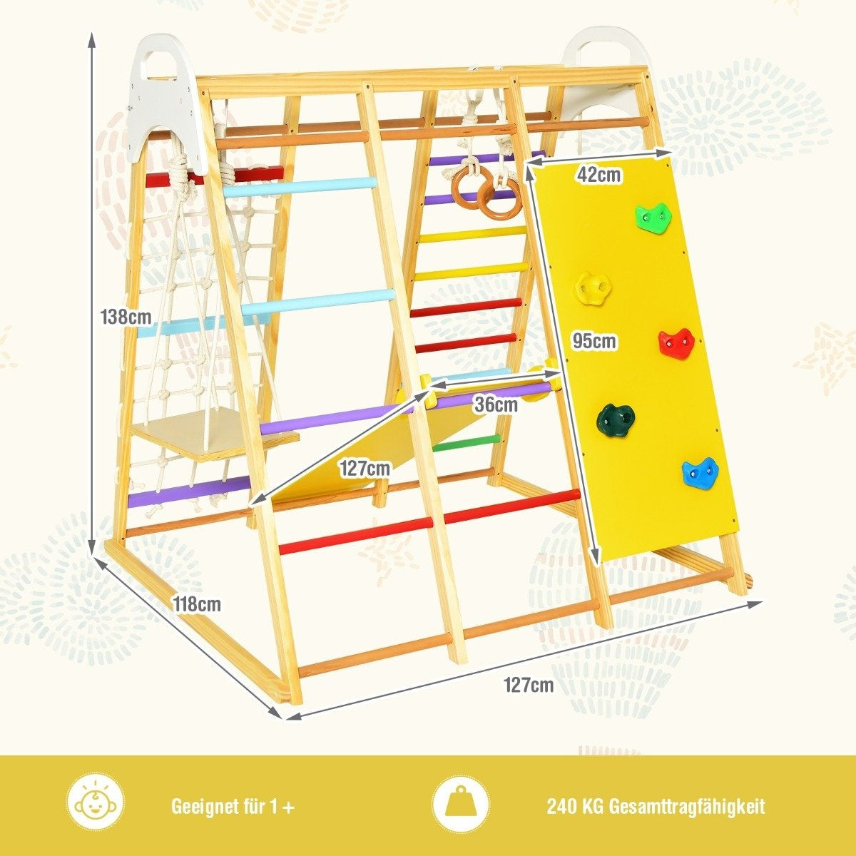 Indoor Playground Set – 8-in-1 Wooden Climbing Gym