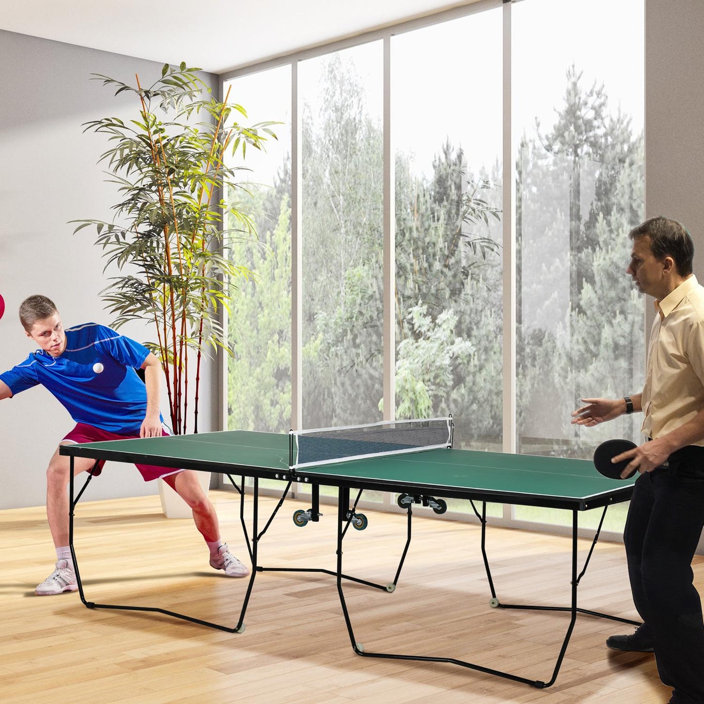 Folding Indoor Table Tennis Table with Wheels - Green