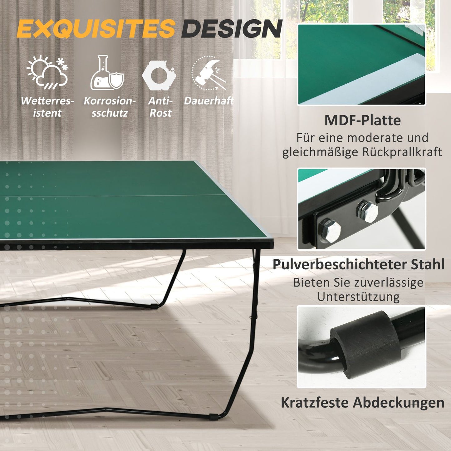 Folding Indoor Table Tennis Table with Wheels - Green