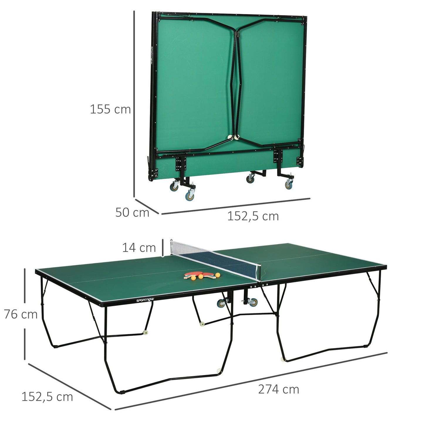 Folding Indoor Table Tennis Table with Wheels - Green