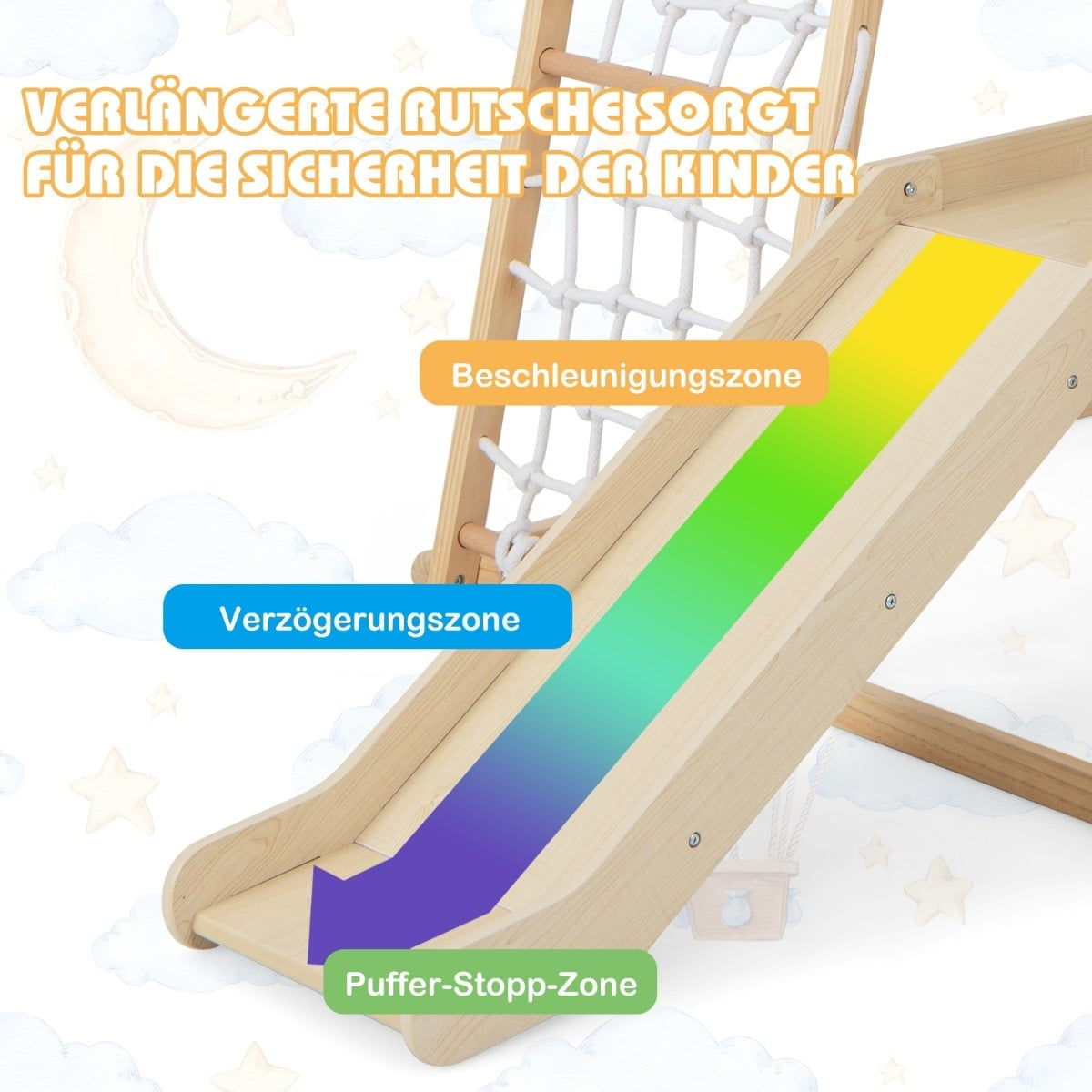 Indoor Wooden Climbing Set with Slide, Ladder, Net