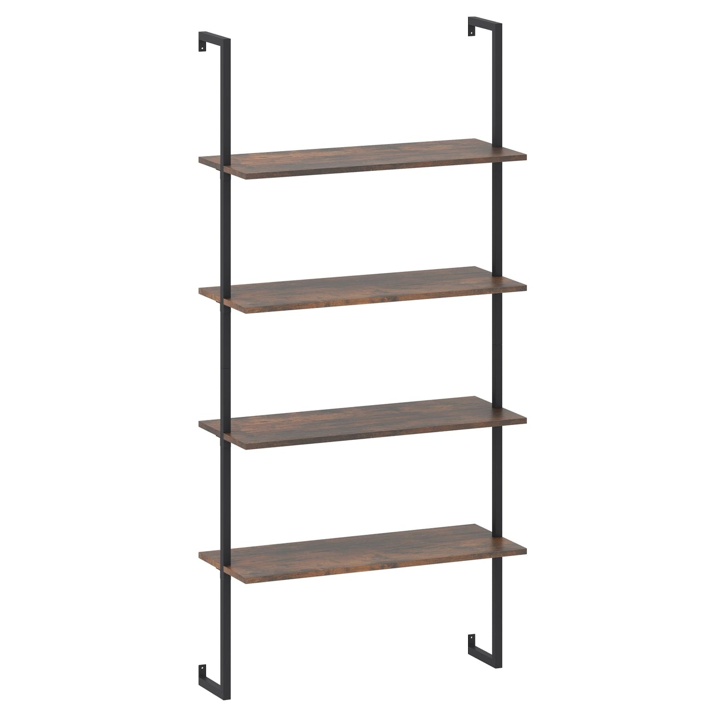 Industrial 4-Tier Wall Shelf with Metal Frame, Brown
