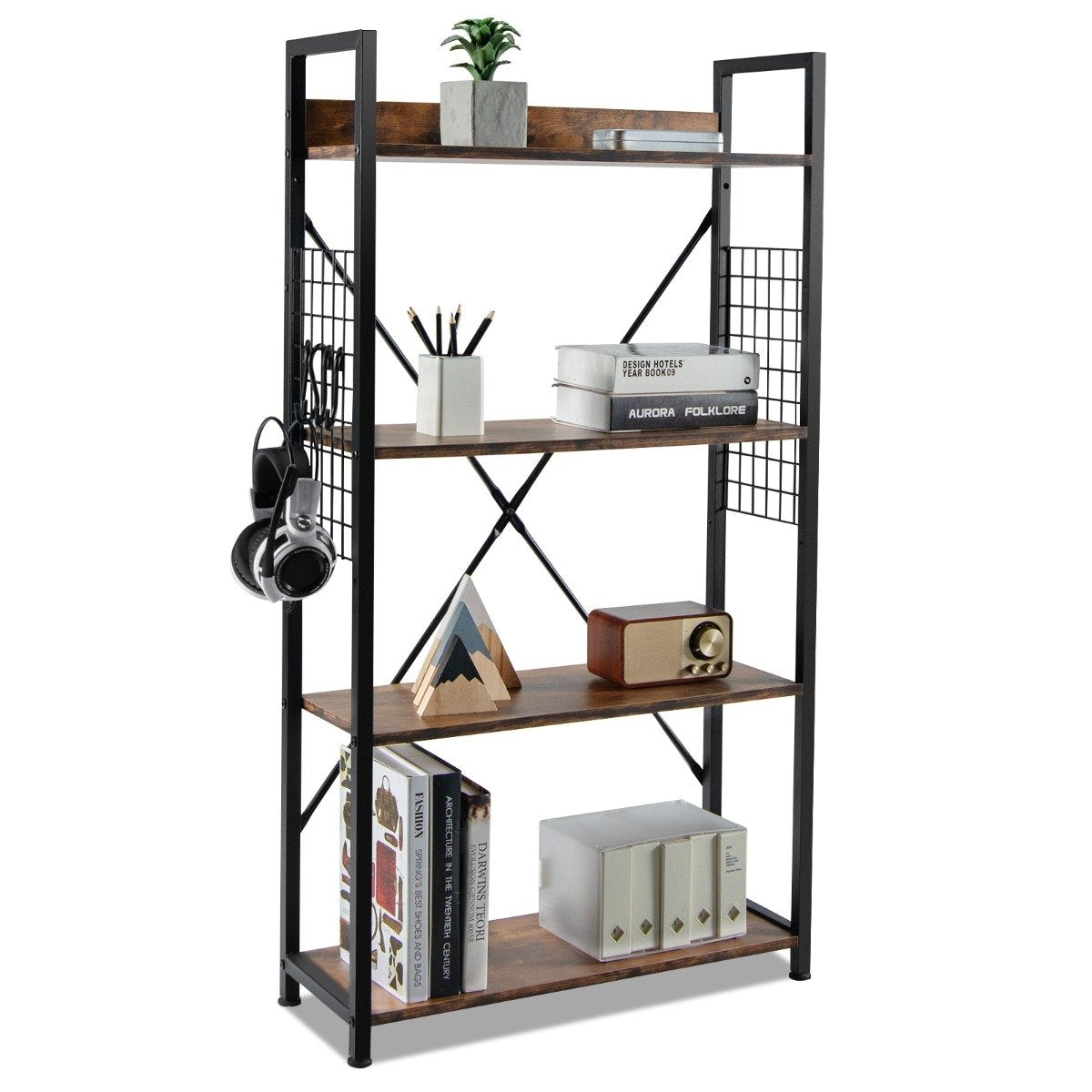Industrial 4 tier bookcase multifunctional storage rack with anti-tip device