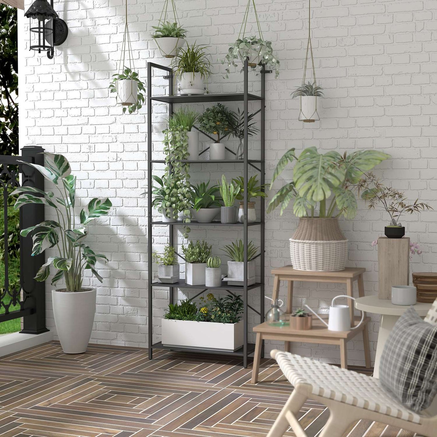 Industrial 5-Tier Metal Bookshelf, 60x30x170.5 cm, Black