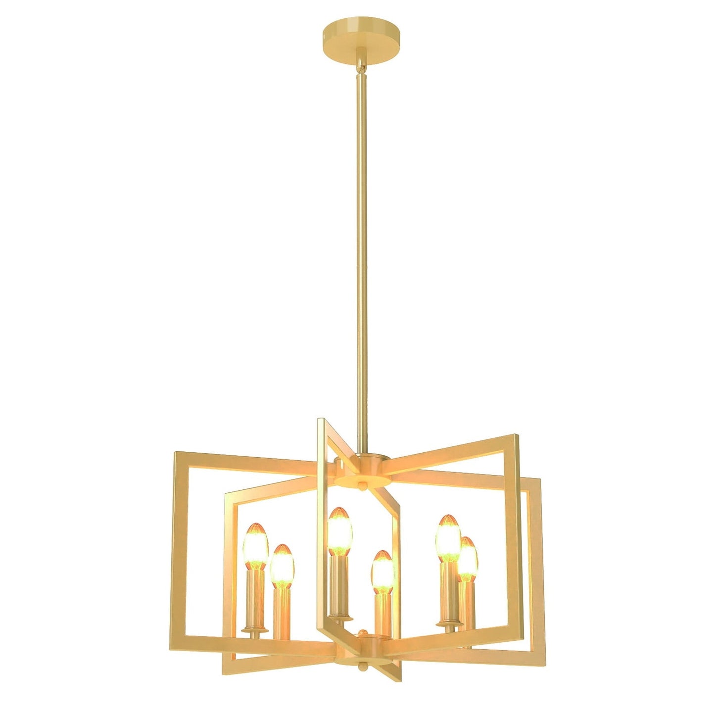 Industrial 6-Light Chandelier, Adjustable Height, Gold