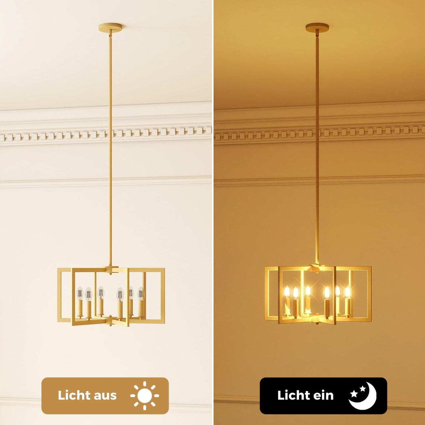 Industrial 6-Light Chandelier, Adjustable Height, Gold