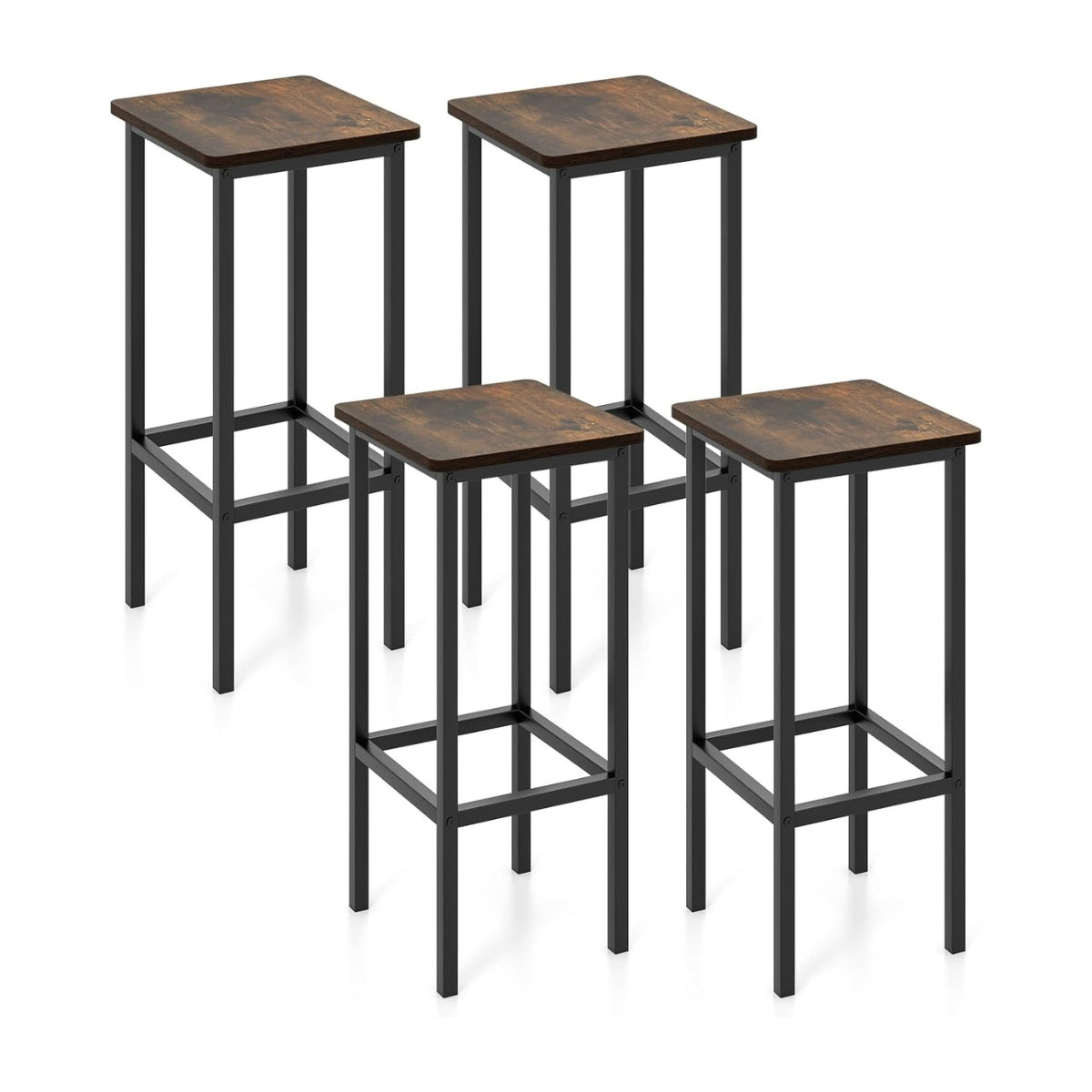 Industrial Bar Stools Set of 4 with Steel Frame & Footrest