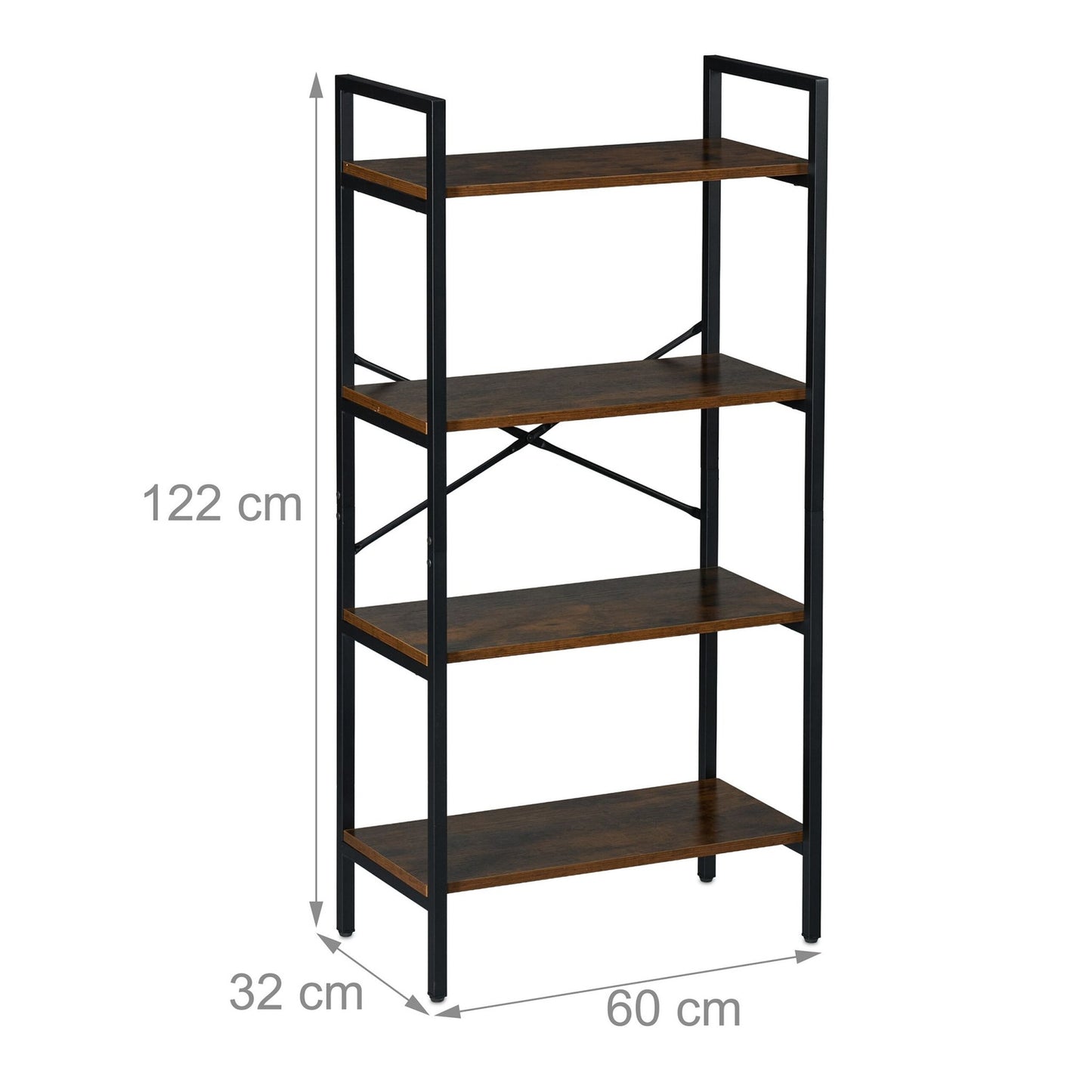 Industrial Bookcase – Black Metal & Dark Wood Shelf