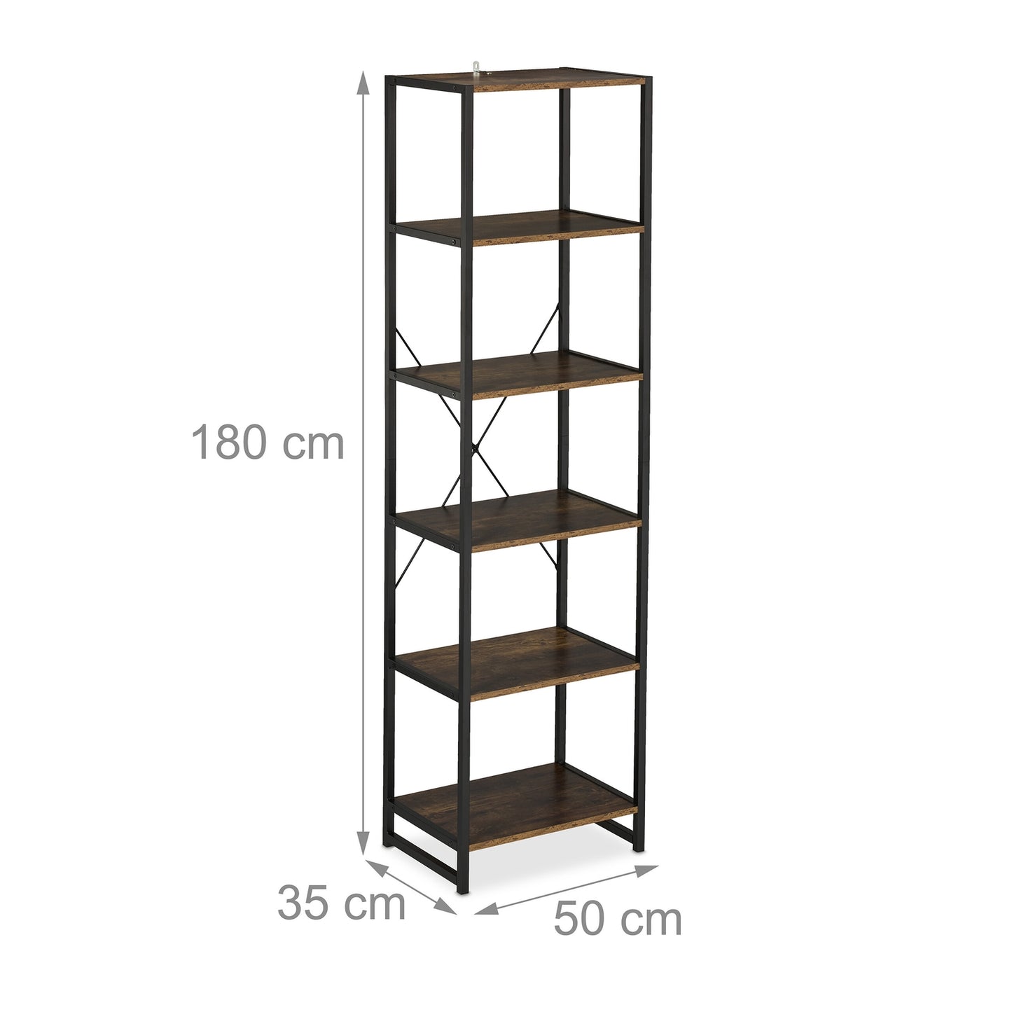 Industrial Bookcase with 6 Open Shelves for Storage