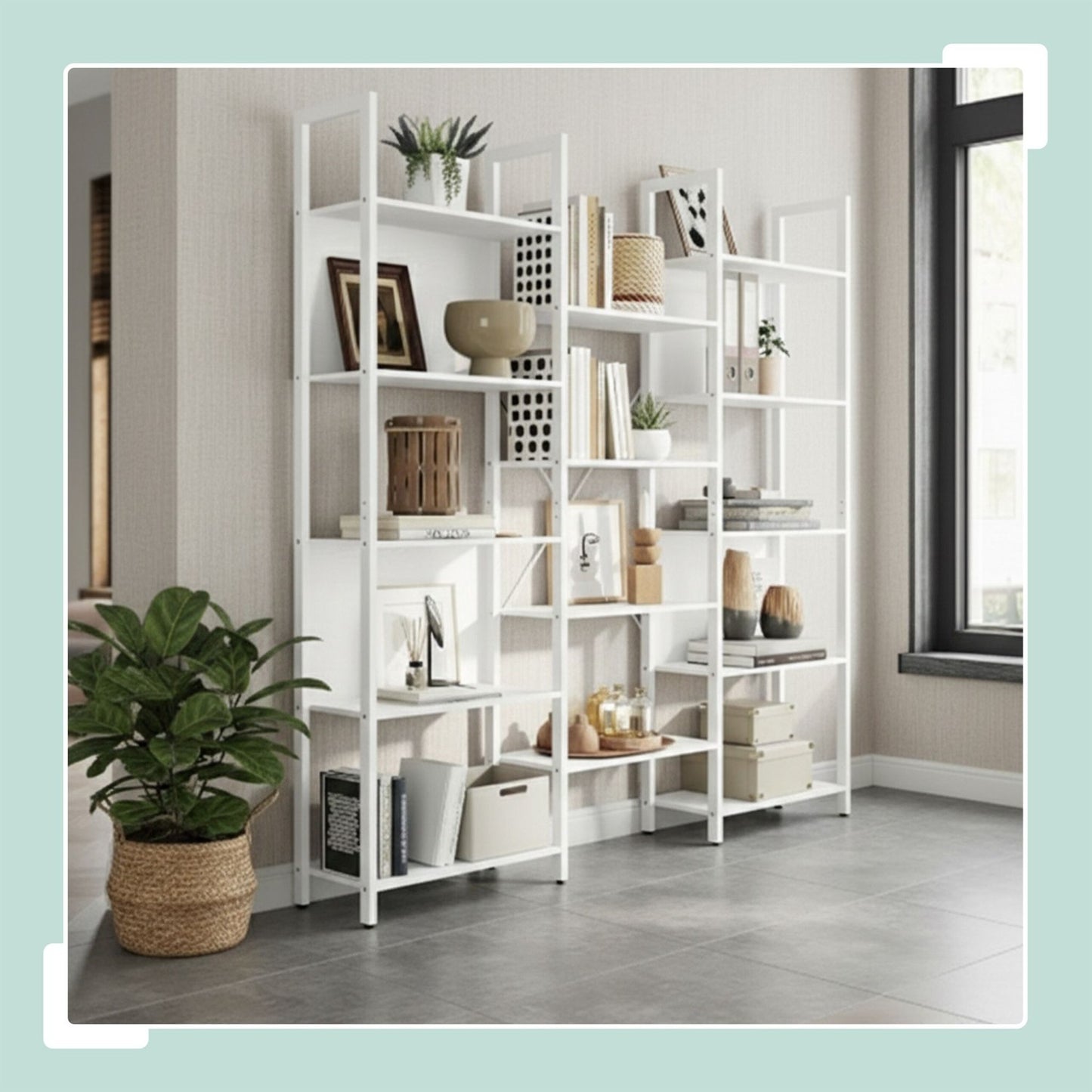 Industrial Bookshelf, 14-Tier Storage Shelves