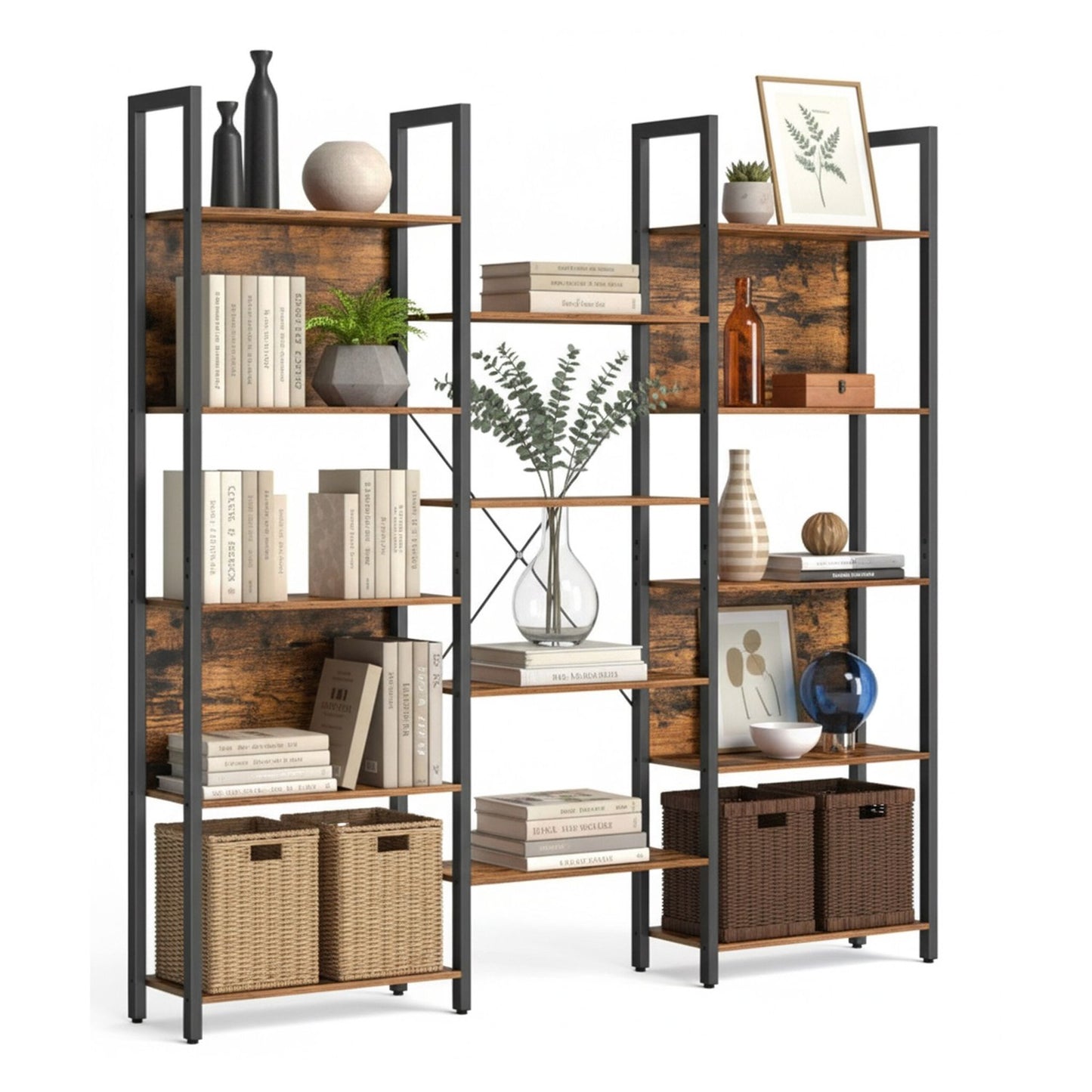 Industrial Bookshelf, 14-Tier Vintage Shelving Unit