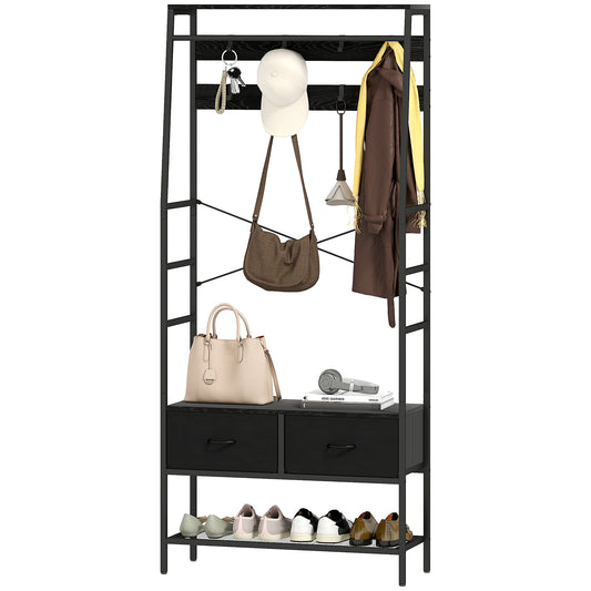 Industrial Coat Rack with Shoe Shelf, 2 Fabric Drawers, 8 Hooks