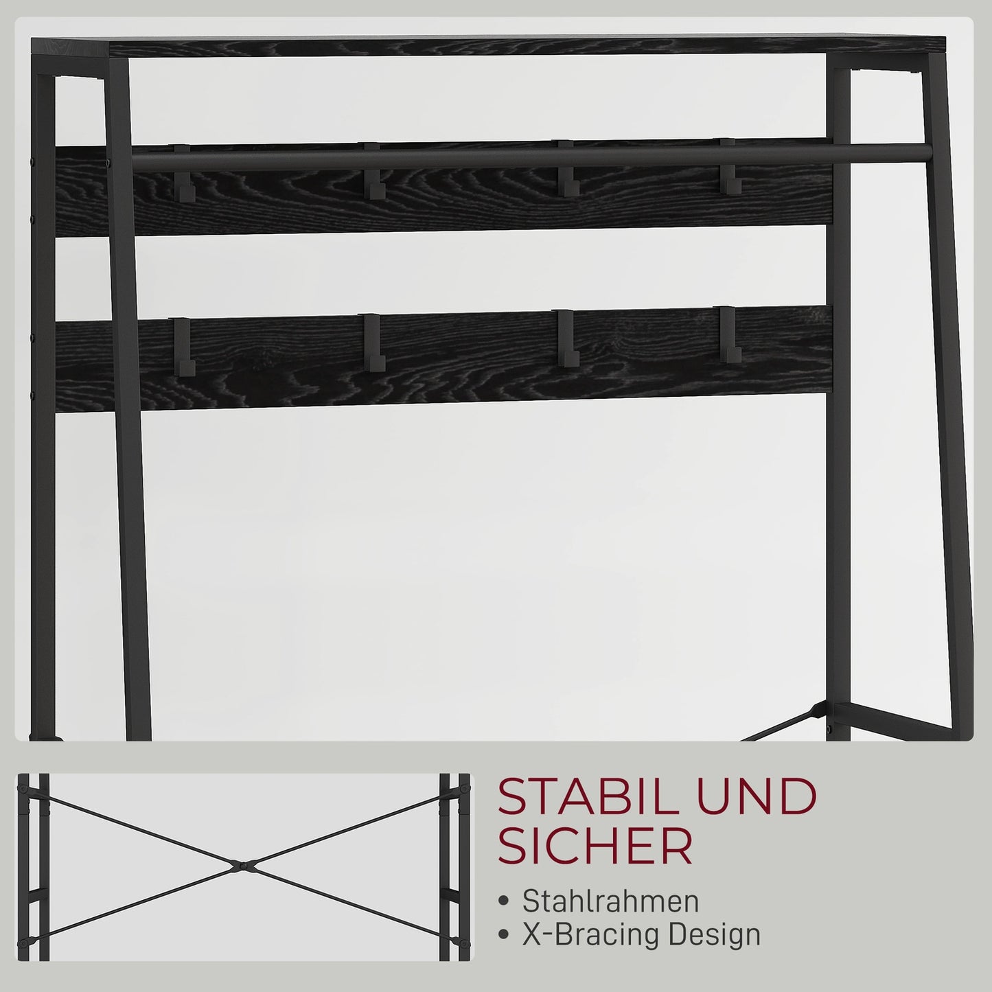 Industrial Coat Rack with Shoe Shelf, 2 Fabric Drawers, 8 Hooks