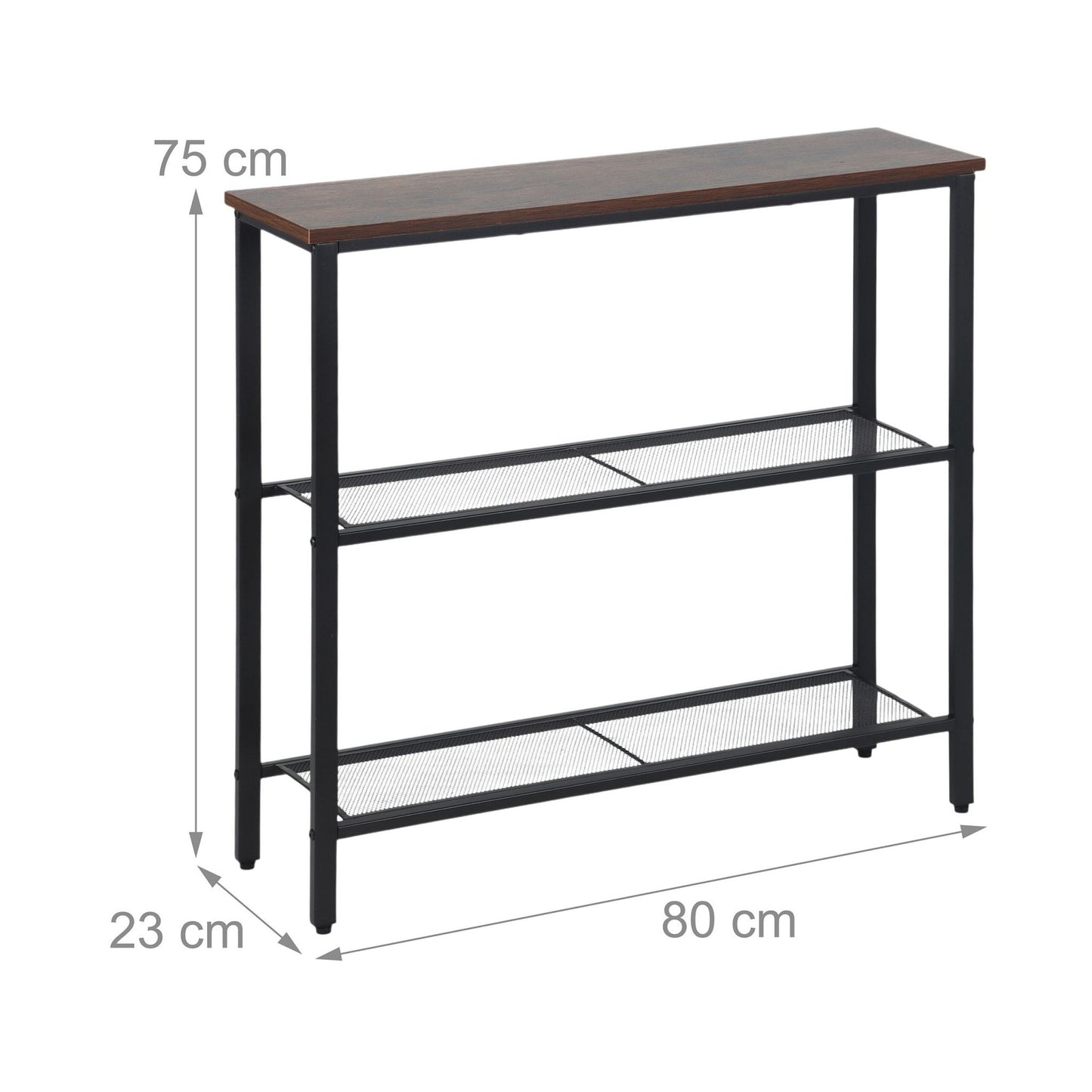 Industrial Console Table, 3-Tier Wood Shelves