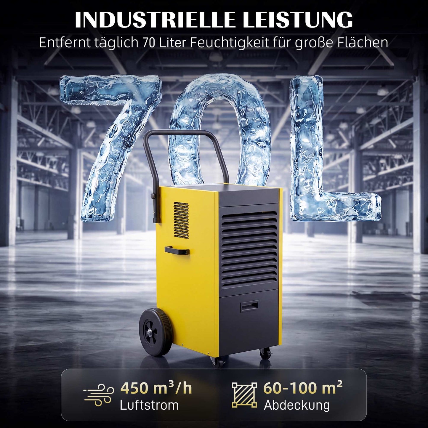 Industrial Dehumidifier, 70L/Day, Continuous Drainage