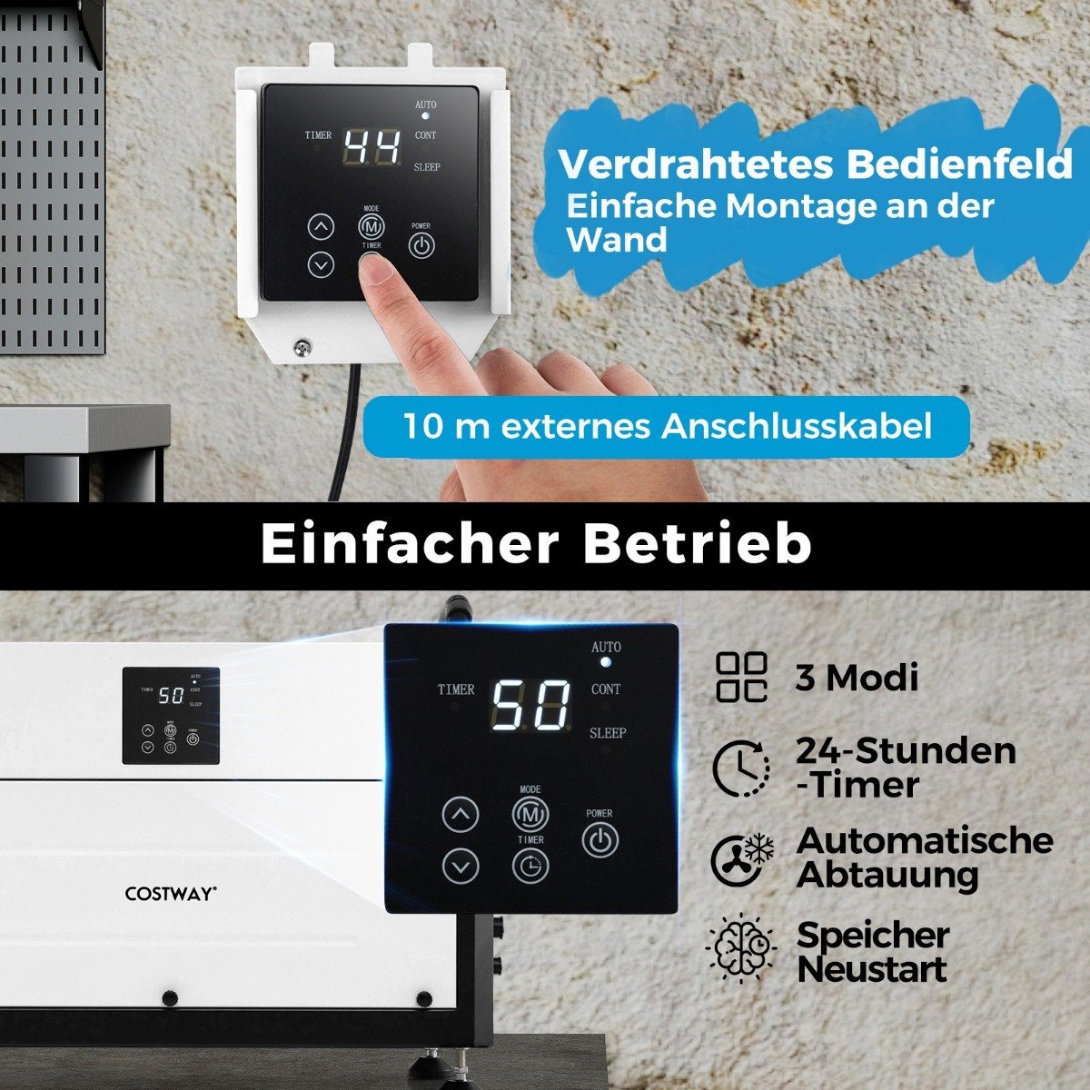 Industrial Dehumidifier, 73.5L/Day, 3 Modes, 24H Timer