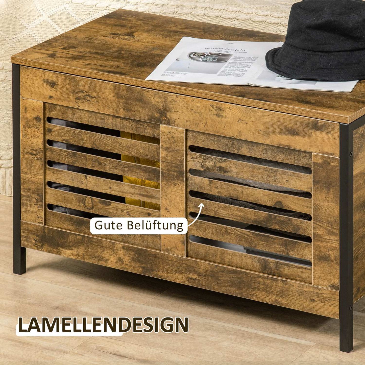 Rustic brown steel storage box with lid for the home