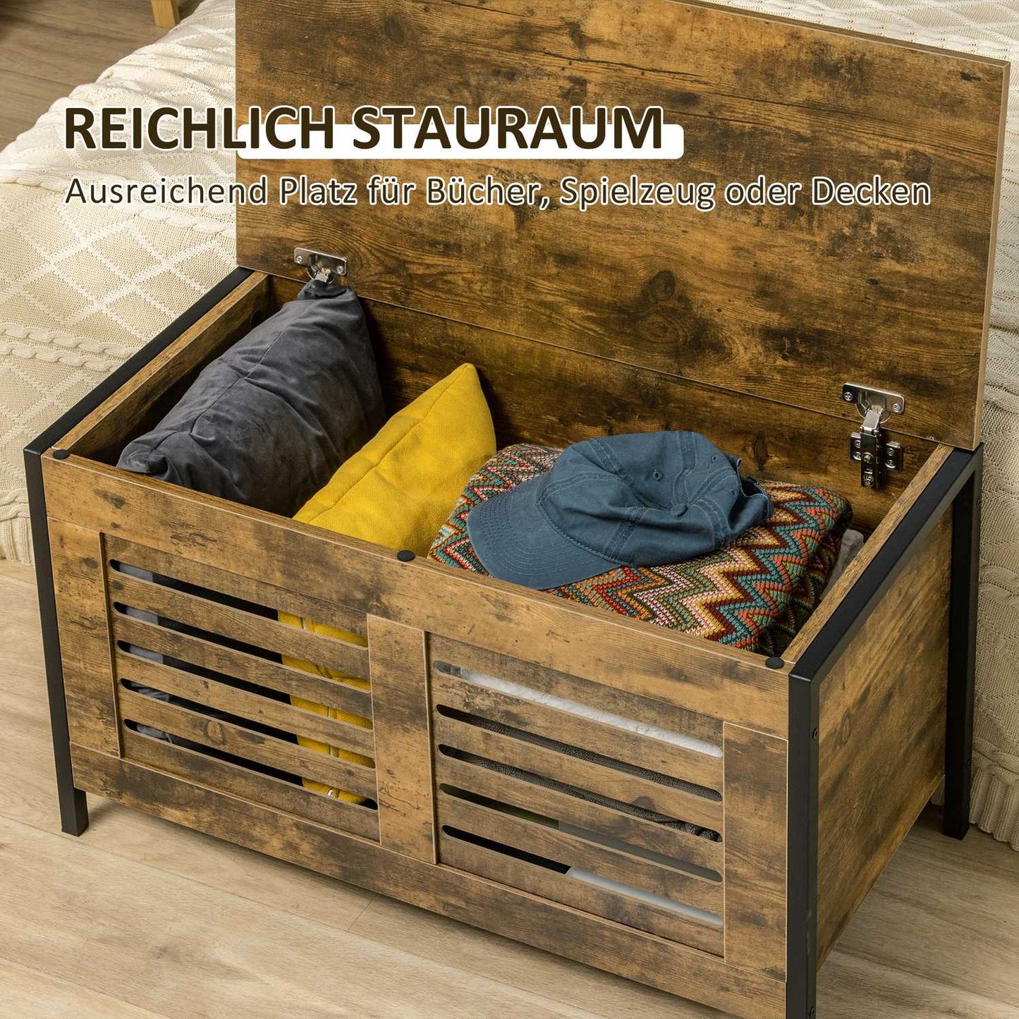 Rustic brown steel storage box with lid for the home
