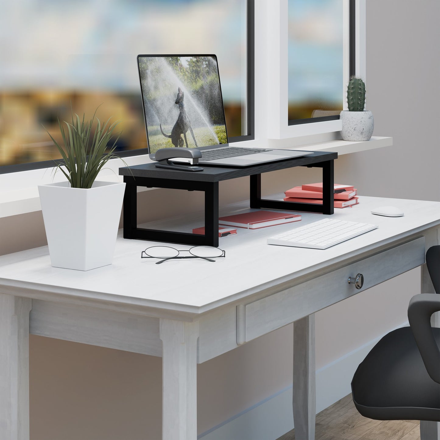 Industrial Monitor Stand – Ergonomic Desk Riser, Black
