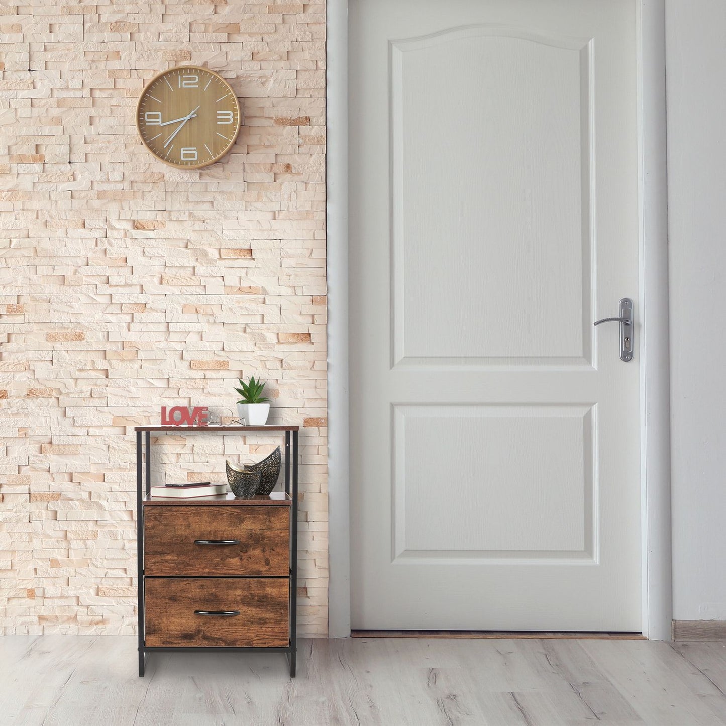 Industrial Nightstand Set of 2, Rustic Wood and Metal