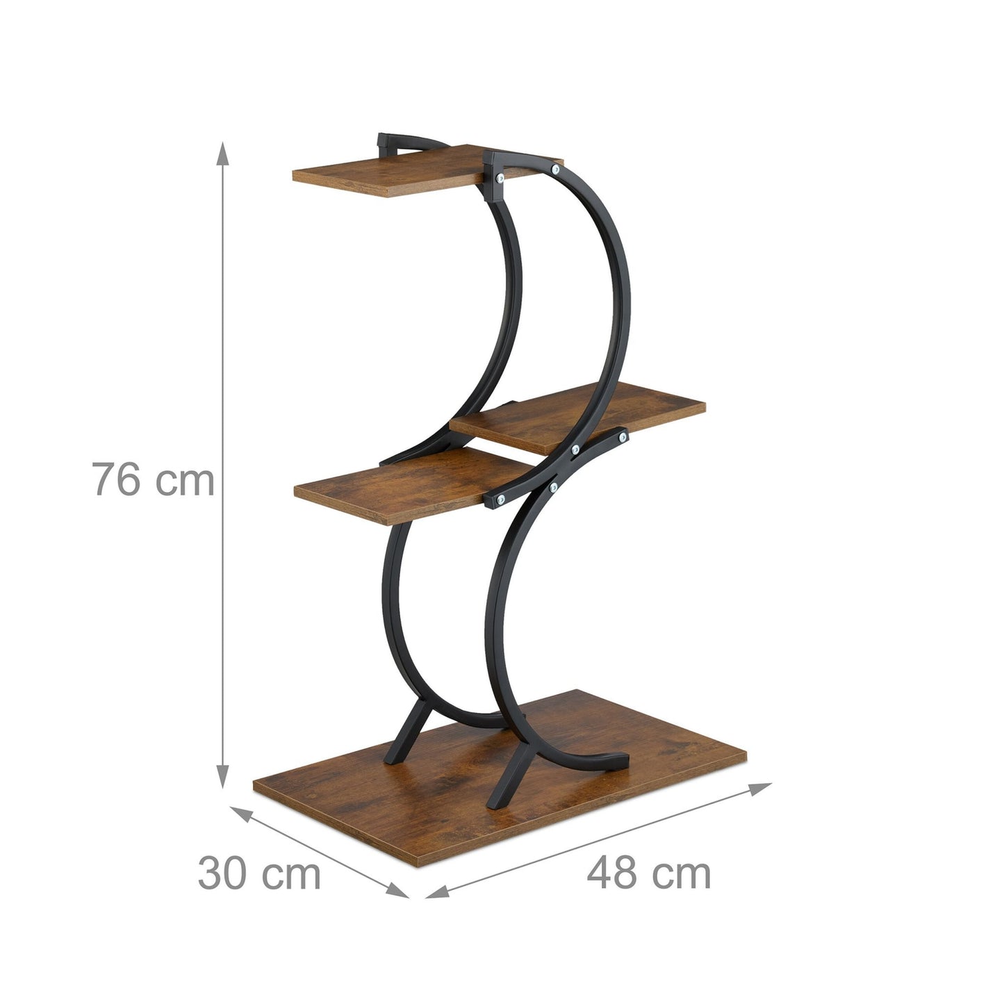 Industrial Plant Stand, Curved, 5 Pots, Metal Frame