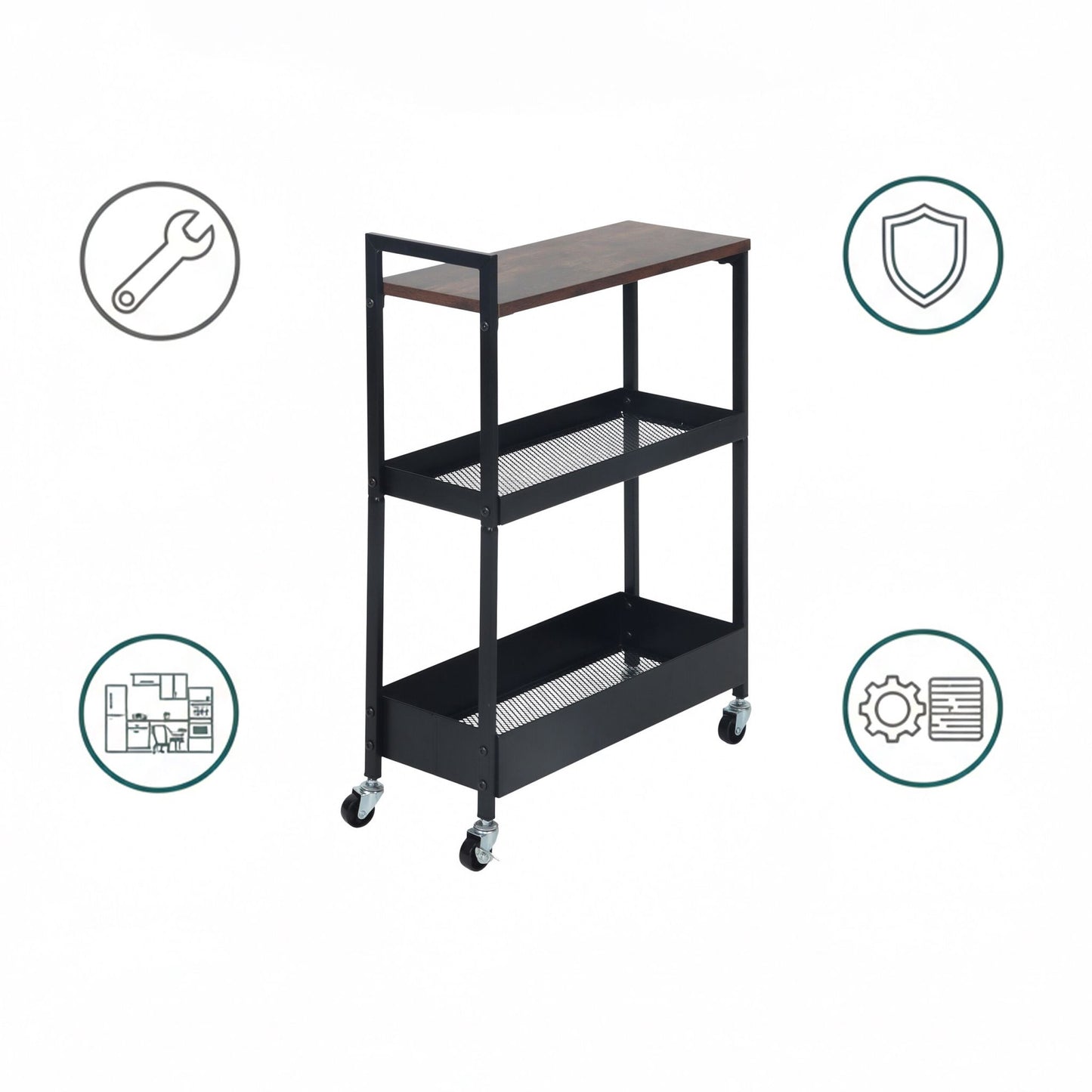 Industrial Rolling Trolley with Shelves and Baskets