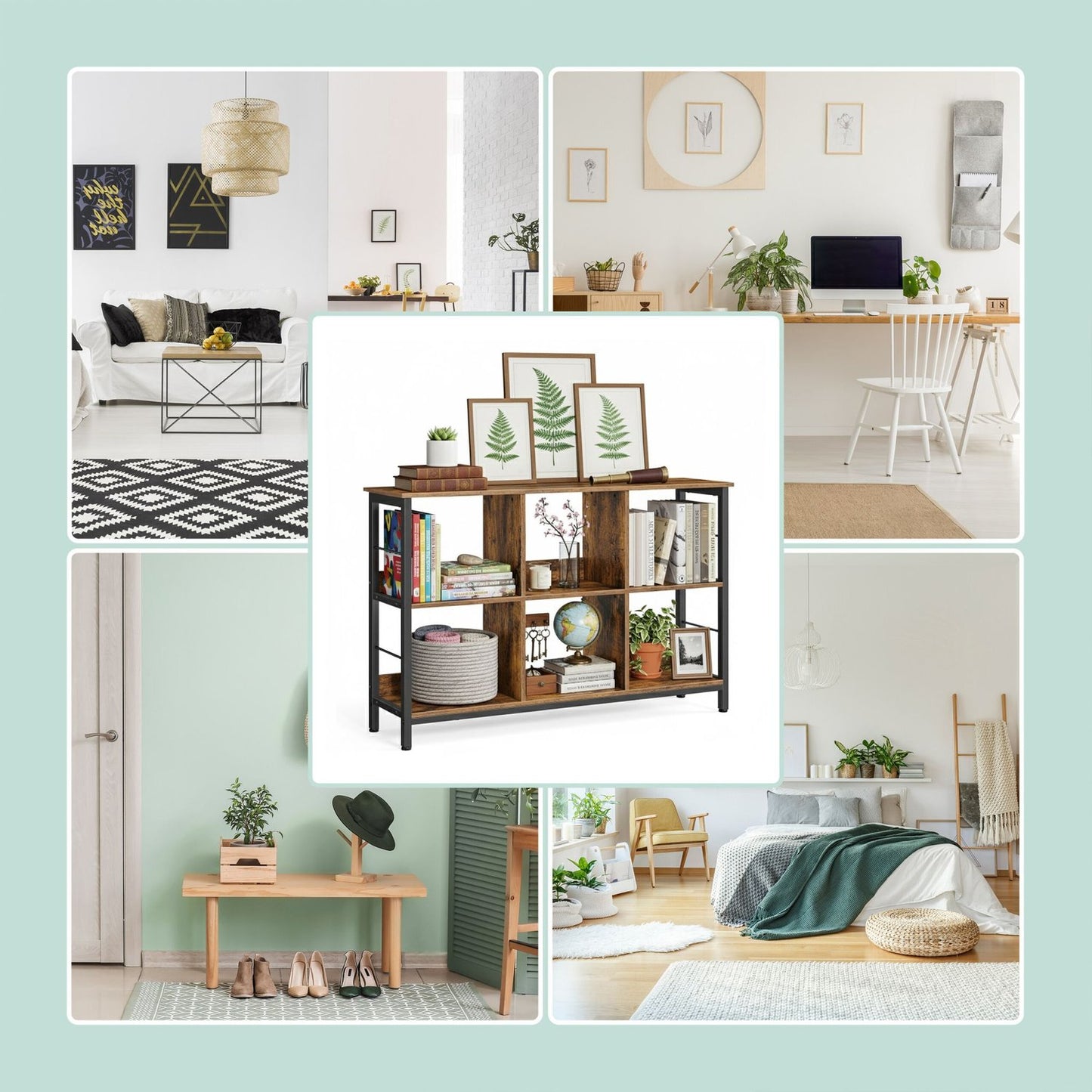 Industrial Shelf, 6-Tier, Metal Frame, Wood Finish