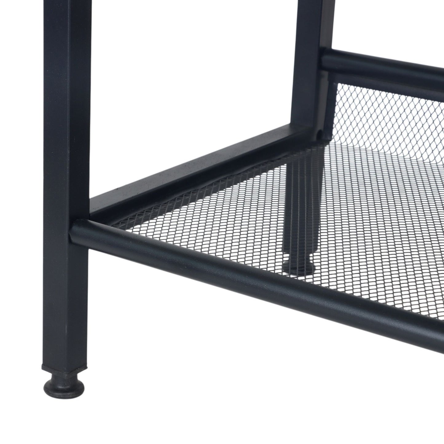 Industrial Shoe Rack with Grid Shelves – Iron, Wood Finish