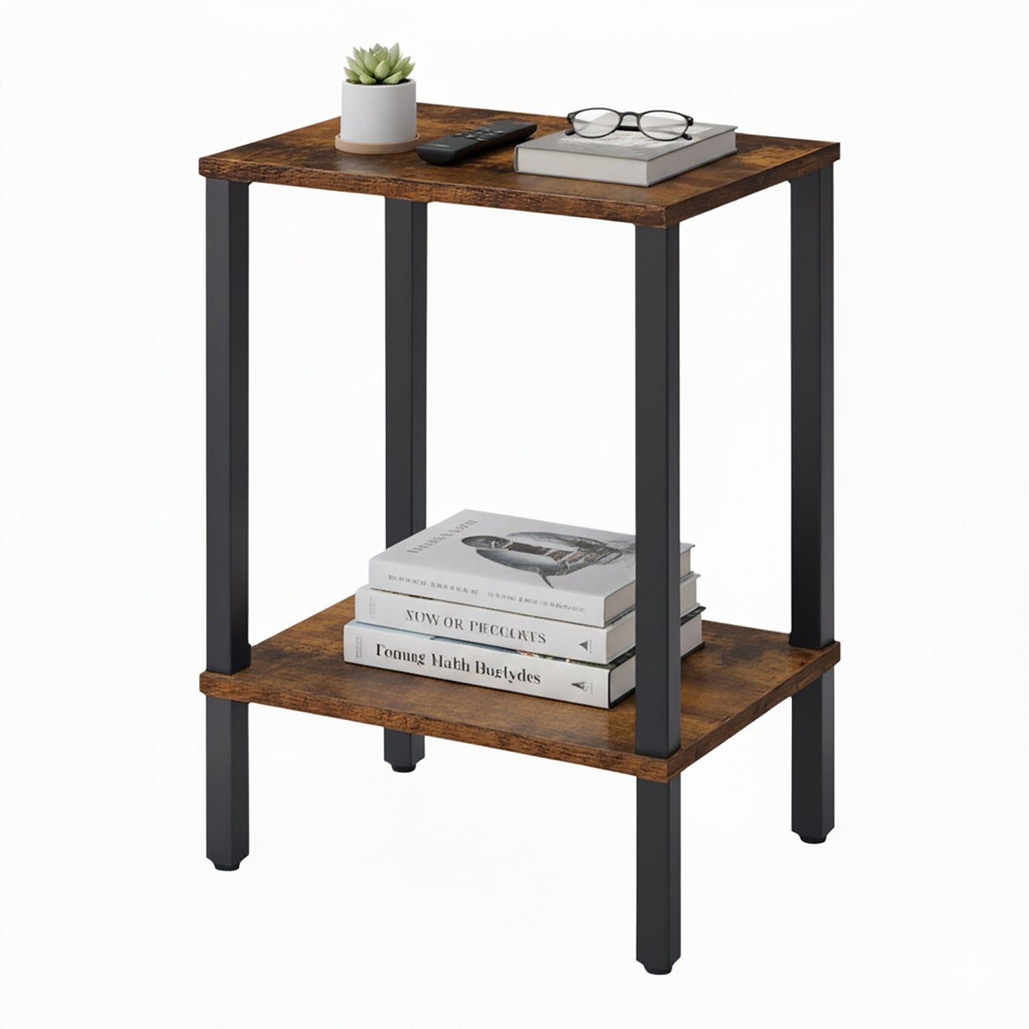 Industrial Side Table with 2 Shelves, Wood-Effect