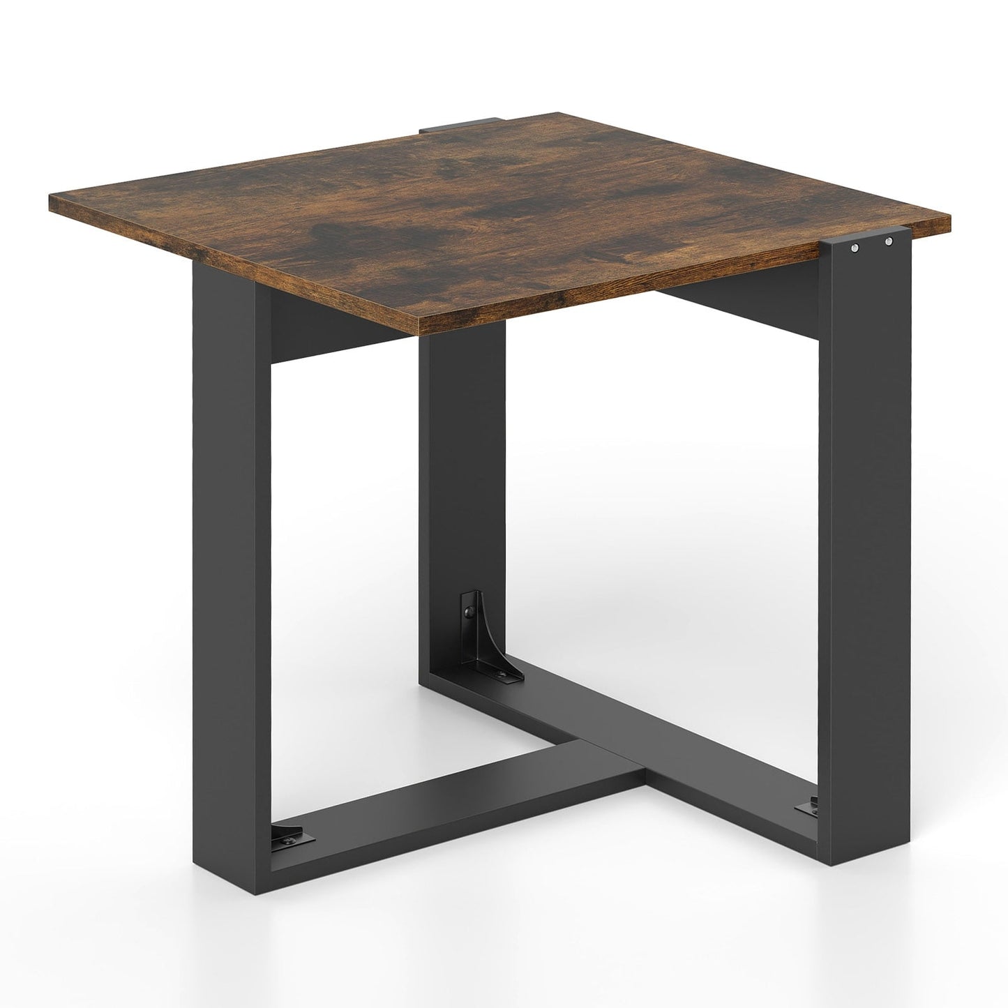 Industrial Side Table with T-Shaped Metal Base, Brown, 50x50 cm