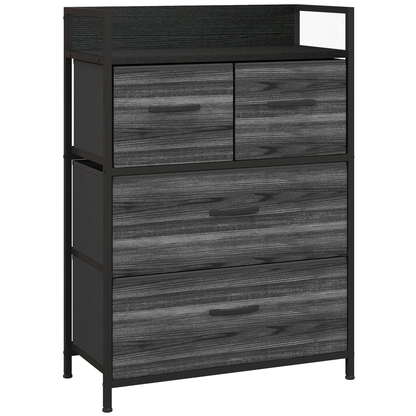 Industrial Sideboard with 4 Fabric Drawers, Black, 60x29x85cm