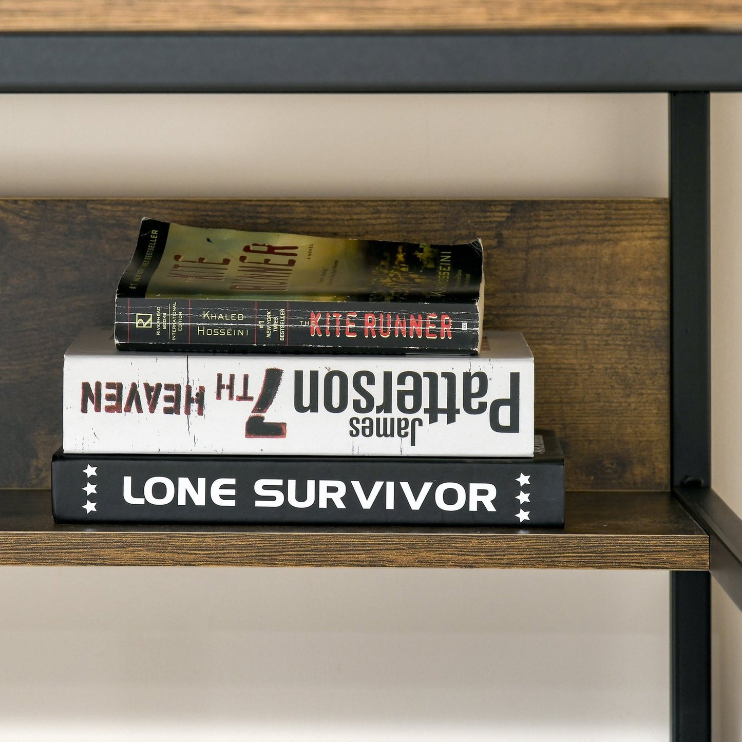 Industrial computer table with shelves, rustic brown
