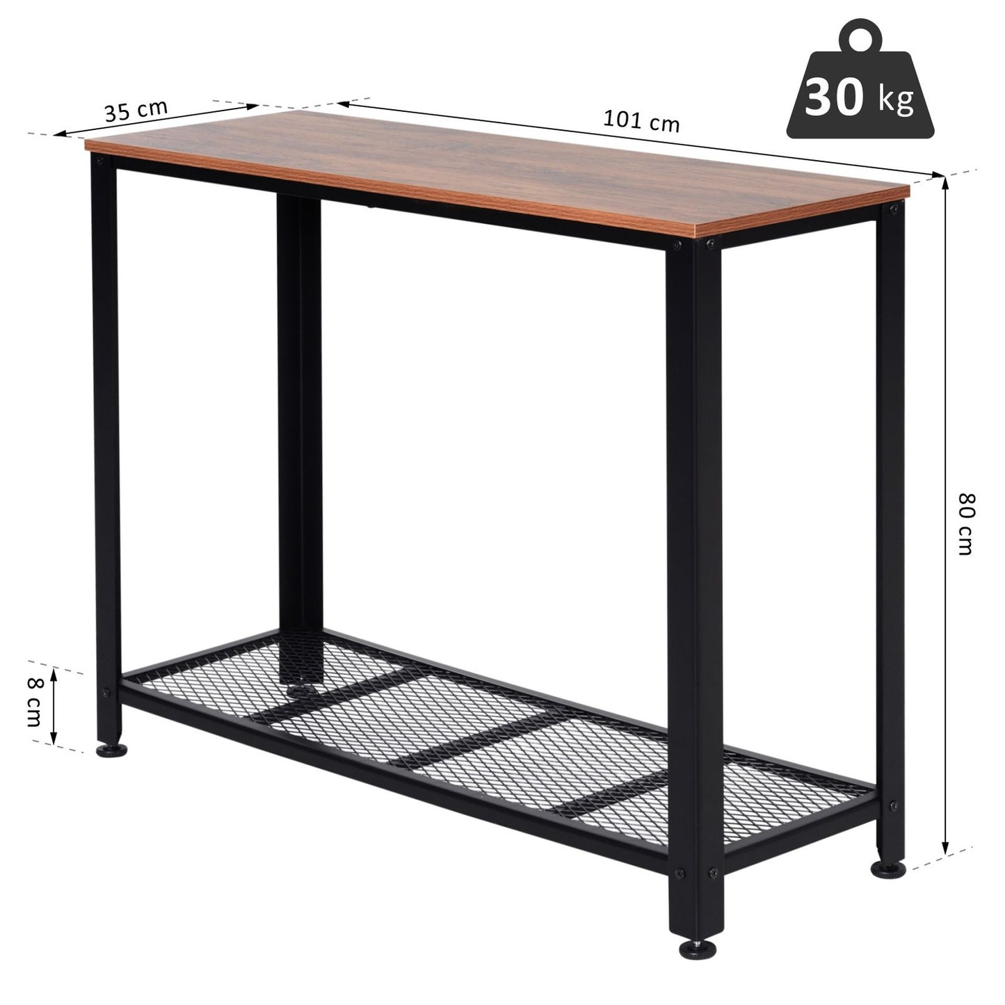 Industrial console table with metal grid shelf, 101x35x80 cm