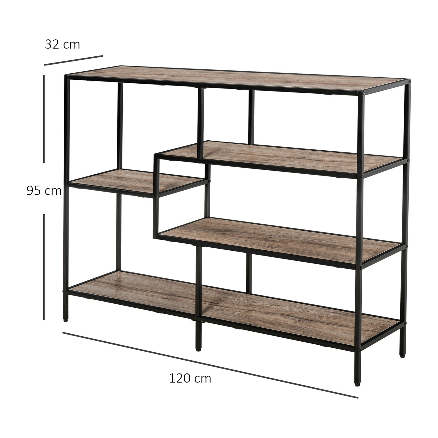 Bookshelf in industrial style, Black & Oak, 120x32x95 Cm