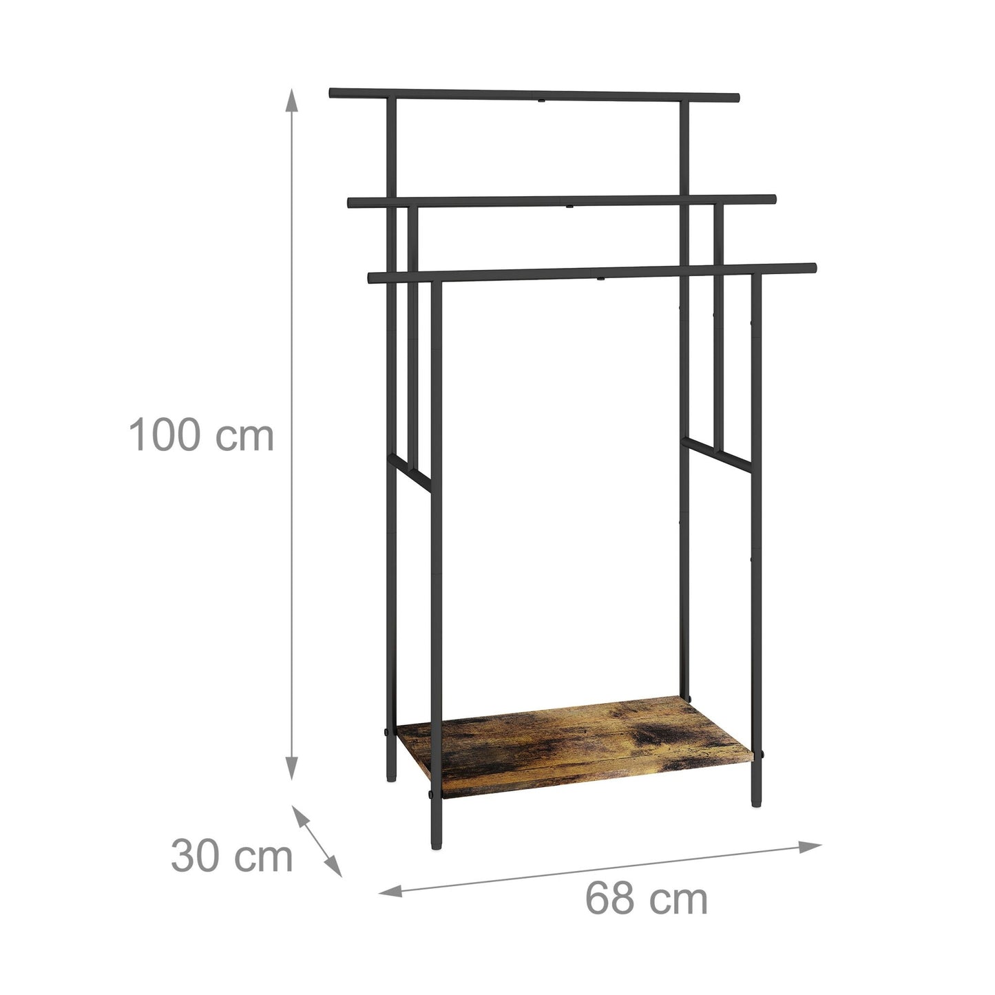 Industrial Towel Stand with Shelf – Black Metal, Wood Finish