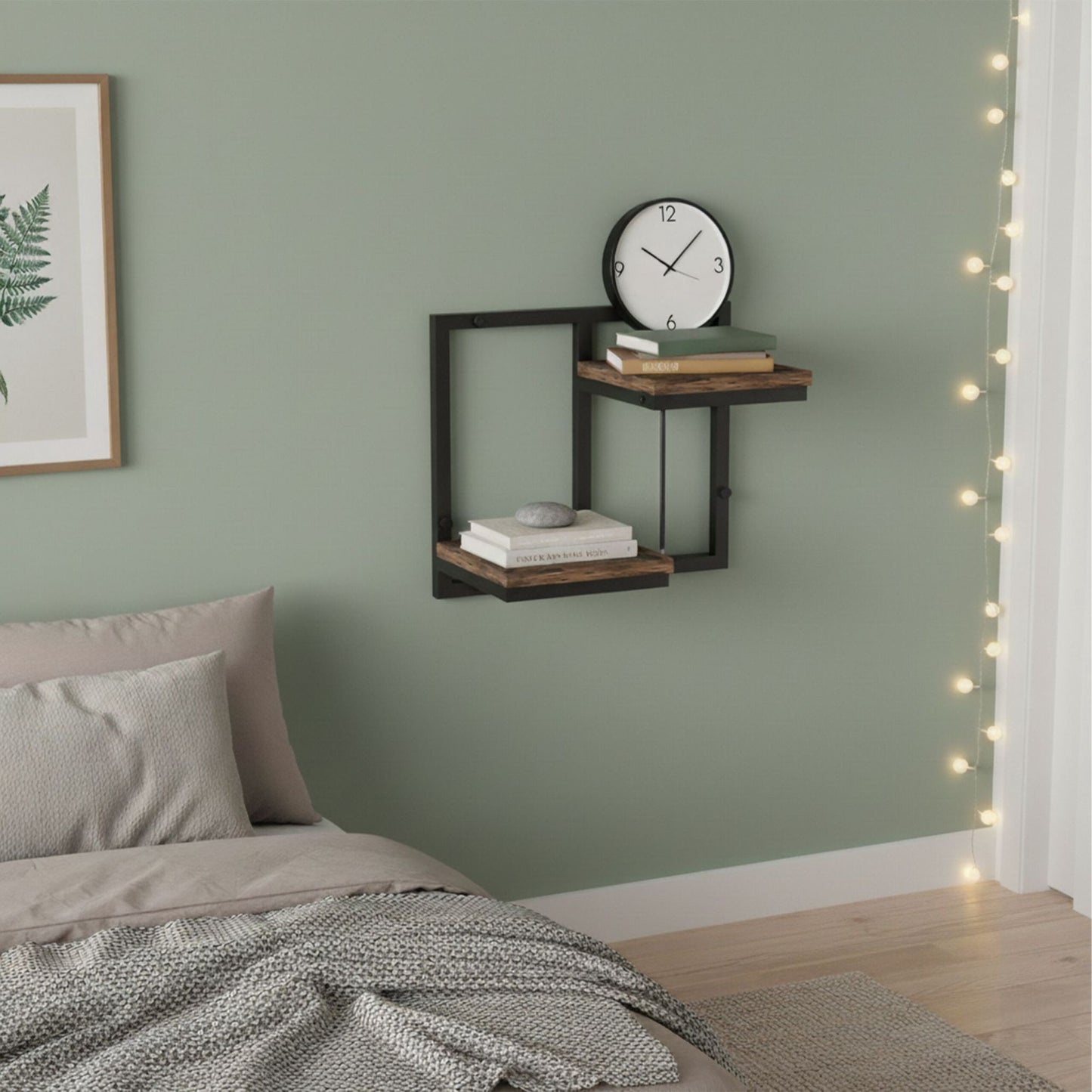 Industrial Wall Shelf, Metal and Wood, Floating Design