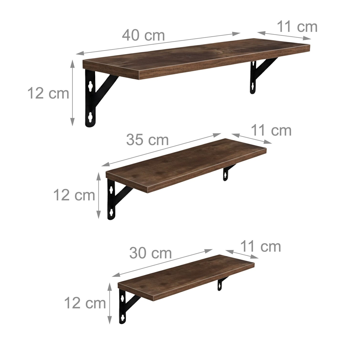 Industrial Wall Shelf Set – 3 Sizes, Wood & Steel