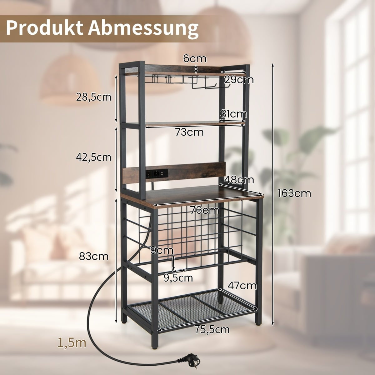 Industrial Wine Rack with Glass Holders, 24 Bottles, USB Ports