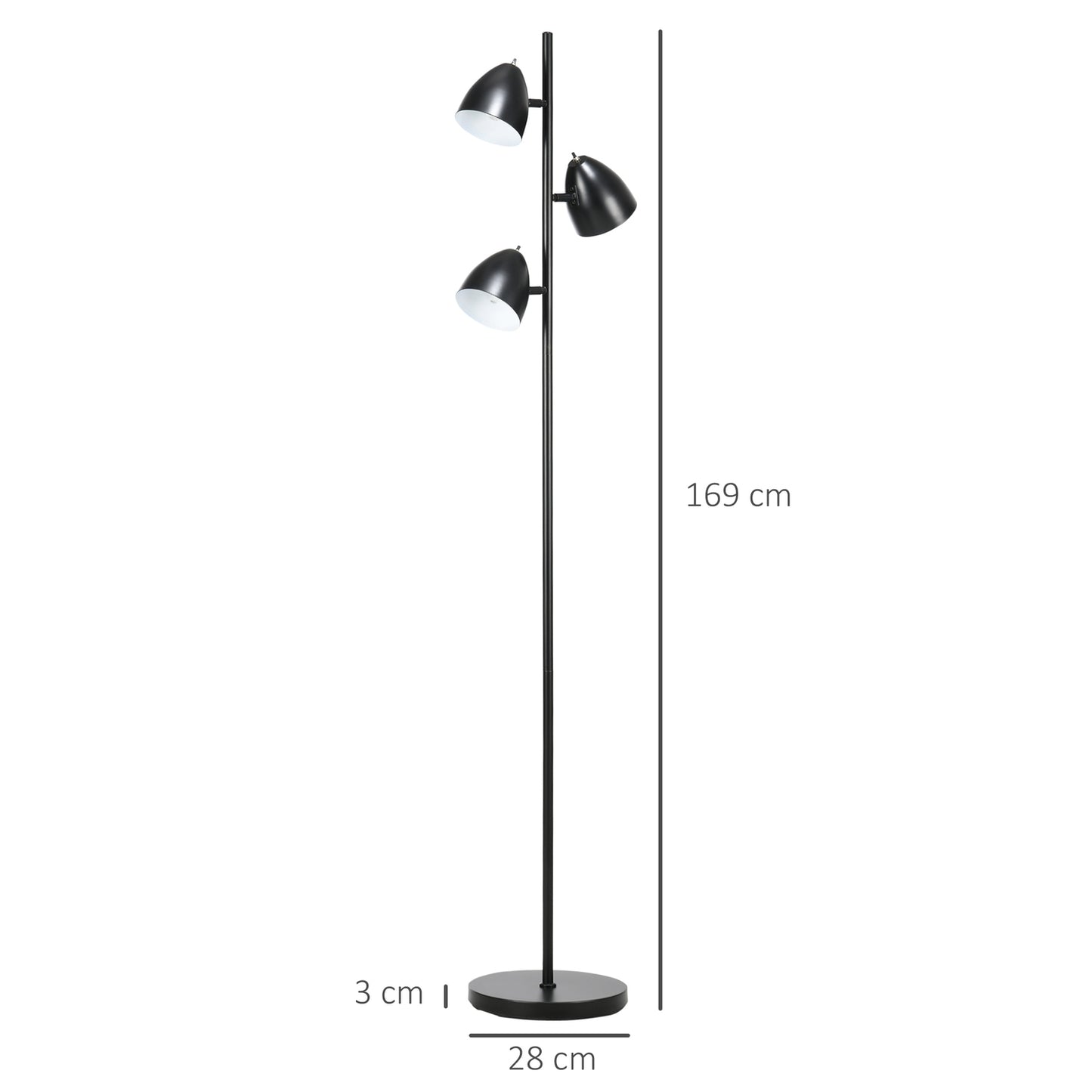 Industrial floor lamp - Adjustable steel lampshades, black