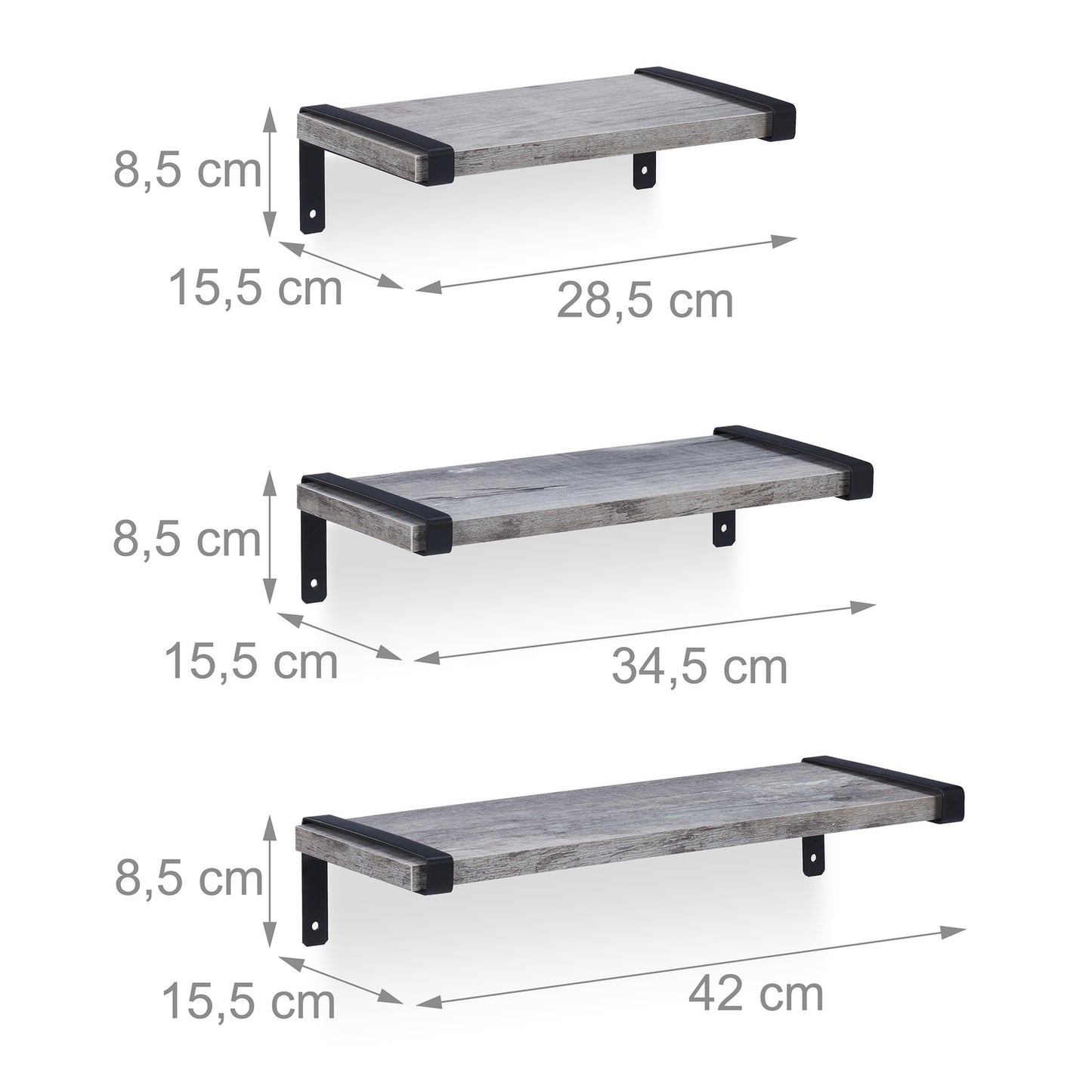 Industrial wall shelf set of 3