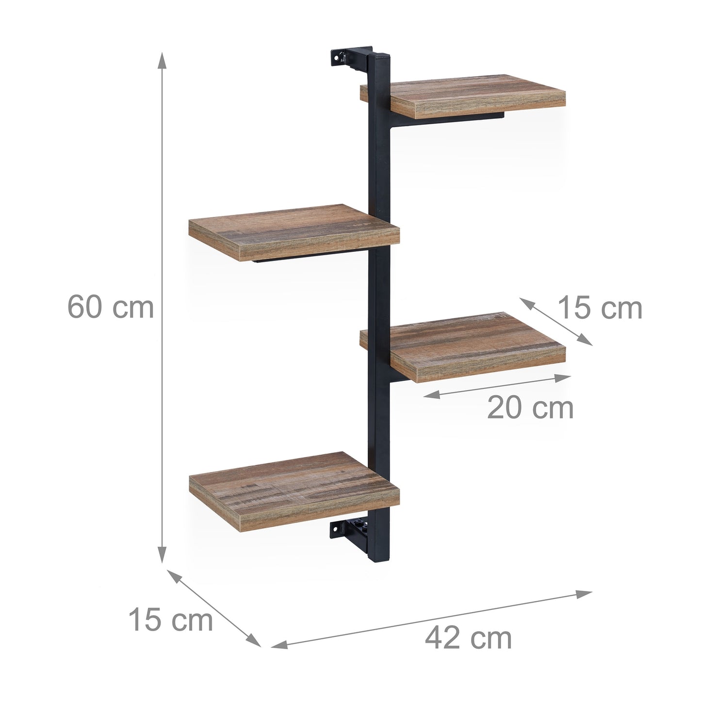 Industrial wall shelf with 4 shelves