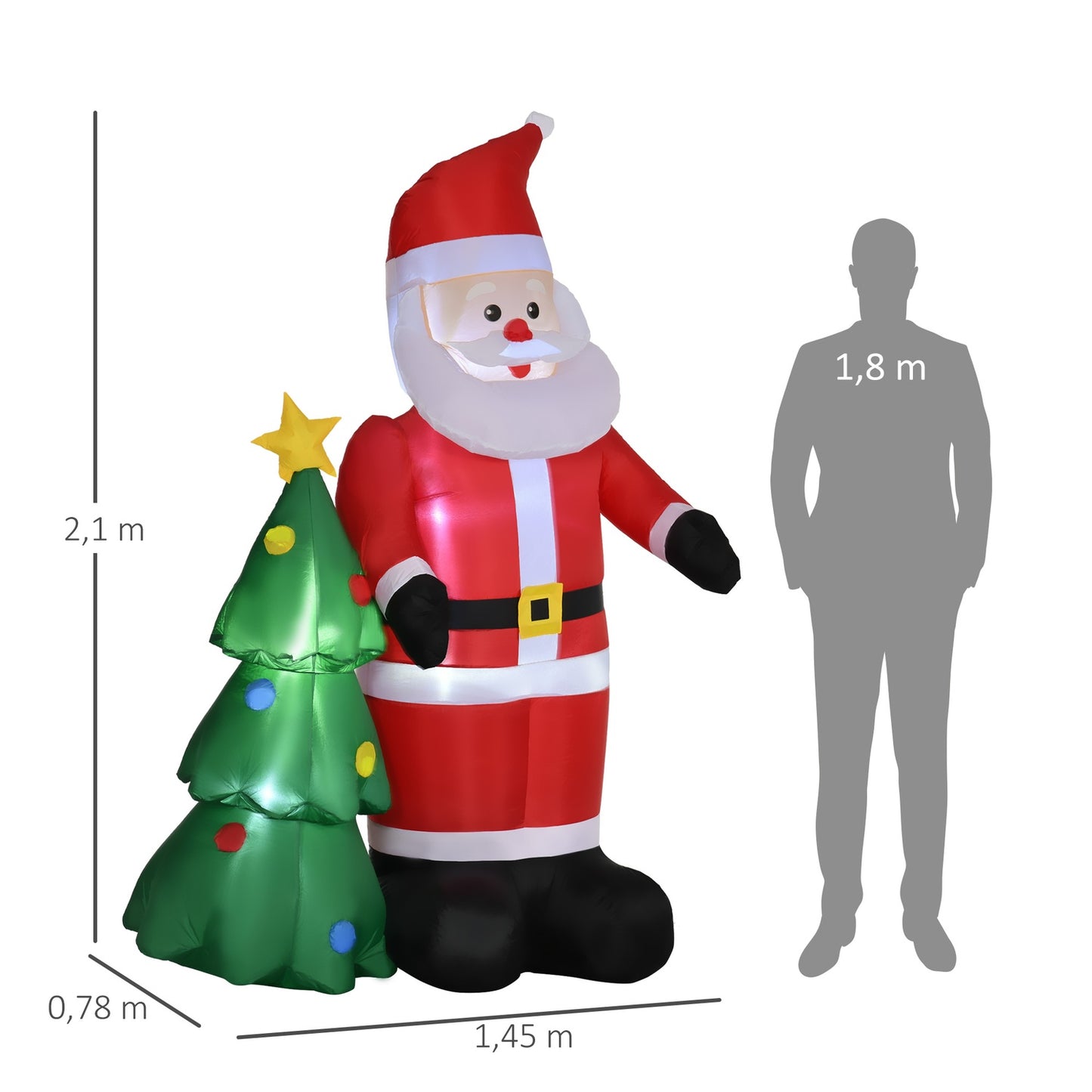 Inflatable Santa Claus with tree & LED lights, 210 cm waterproof