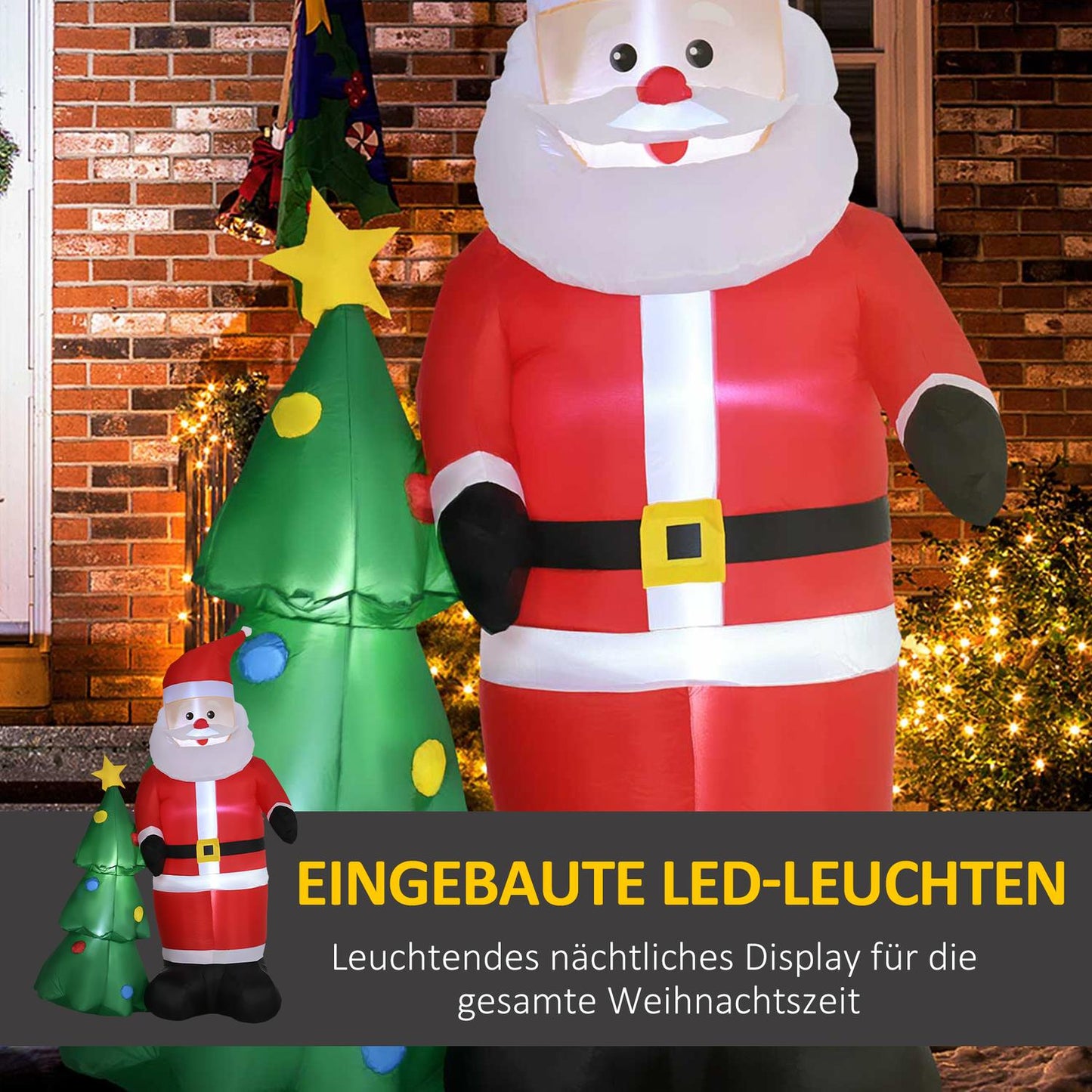 Inflatable Santa Claus with tree & LED lights, 210 cm waterproof