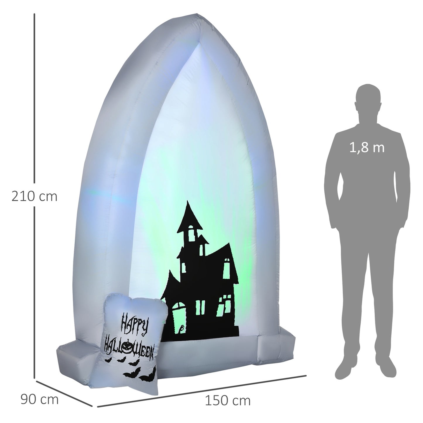 Inflatable 210 cm Halloween tombstone with LED light